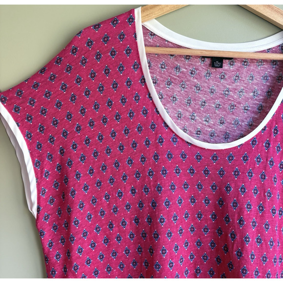 Tommy Hilfiger Linen Jersey Knit Layered Hem Tunic Blouse Top Pink White Boho XL - Picture 10 of 14